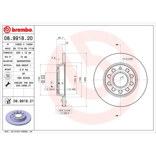08.9918.21 BREMSSCHEIBE BREMBO HA  VP2 - ATU