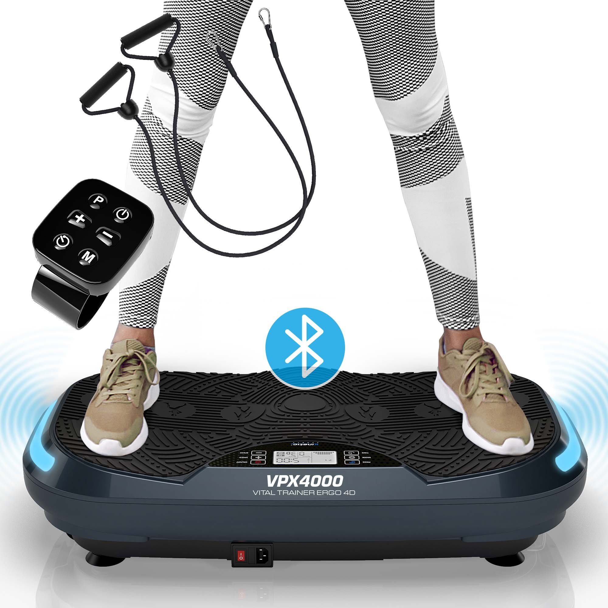 Kinetic Sports Vibrationsplatte VPX4000, 1100,00 W, 288 Intensitätsstufen, (Vibrationsplatte 3 Motoren mit Trainingsbänder und Übungsposter), mit 288 Intensitätsstufen, 3D Vibrationstyp, Leistung 1100 Watt