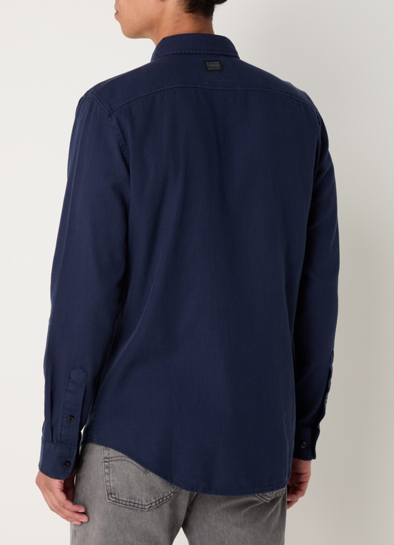 Cămașă G-Star RAW bleumarin slim fit, cu buzunare la piept.