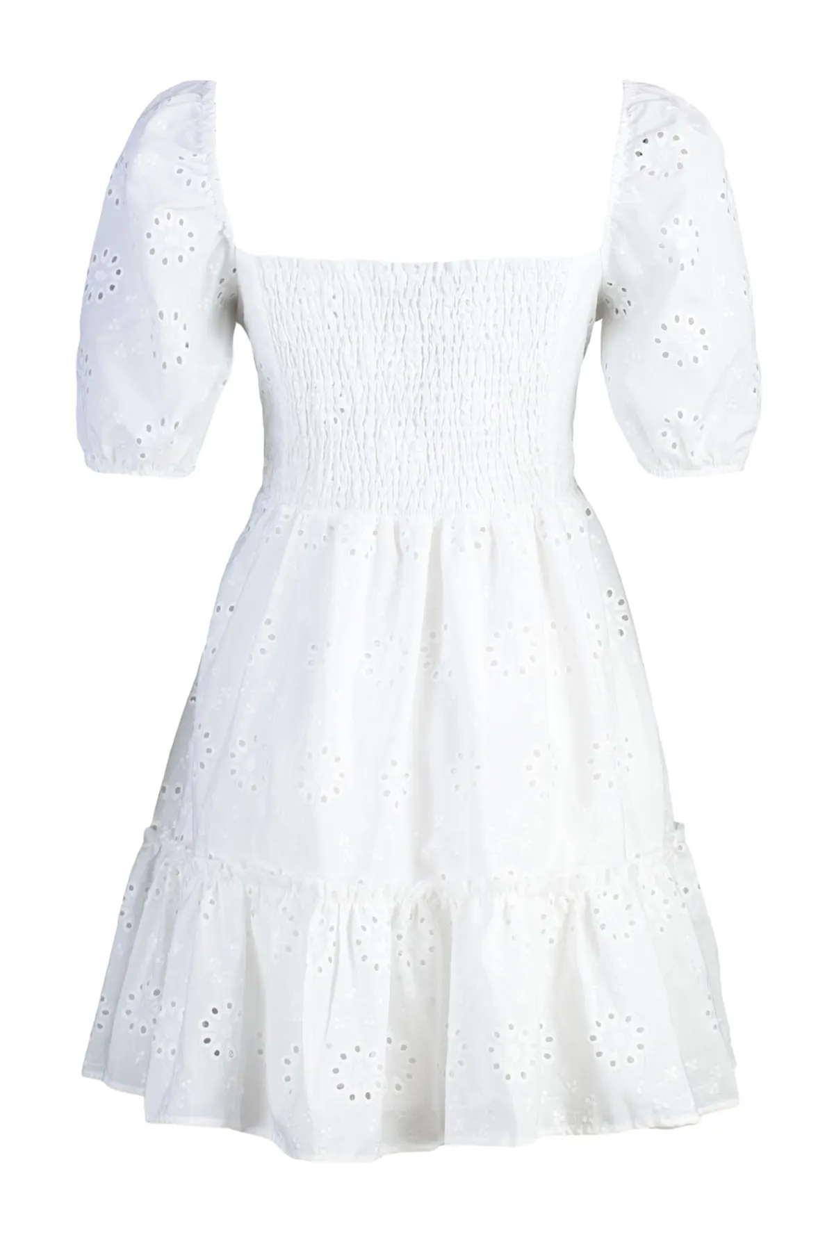 Trendyol Collection  Ecrufarbenes Mini-Webkleid mit offenen Ballonärmeln und Stickerei TWOSS22EL00792