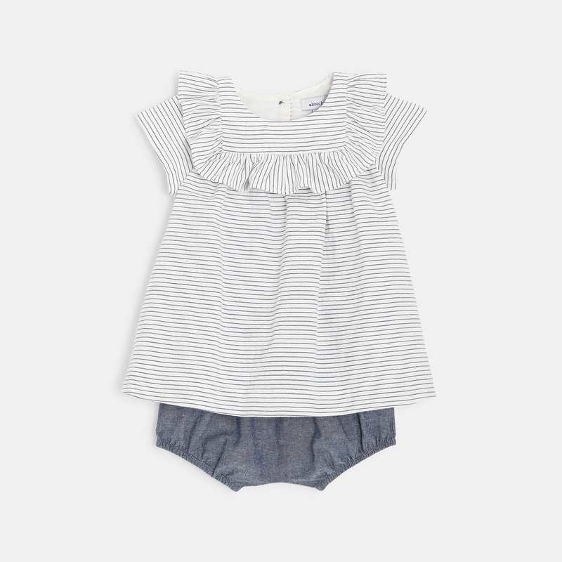 Robe à rayures et bloomer bébé fille bleue Absorba