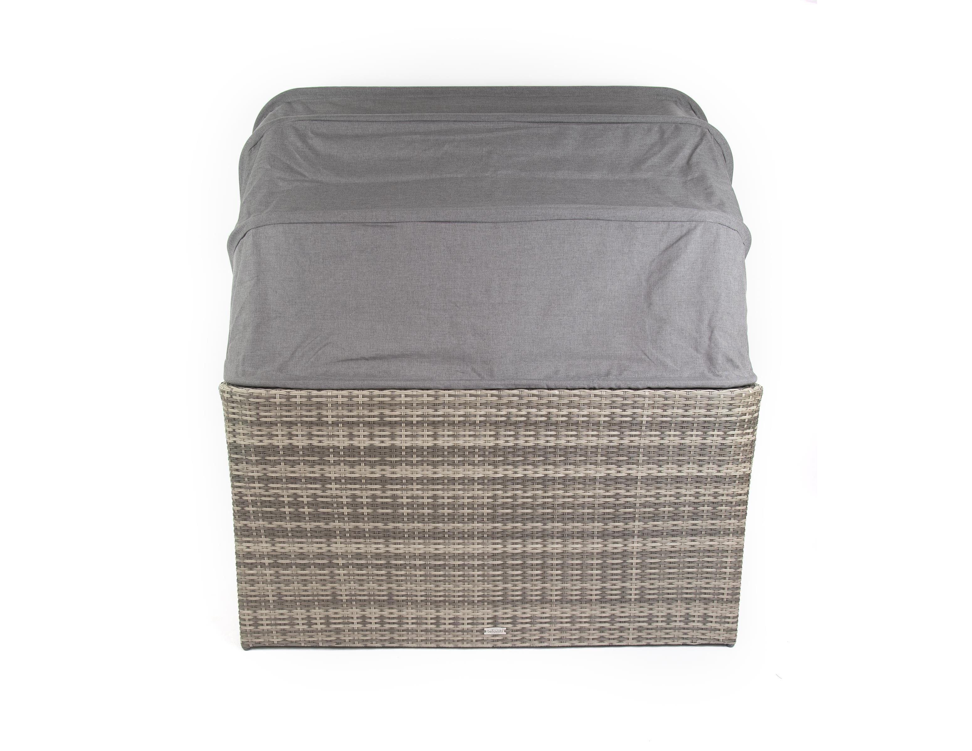 bellavista - Home&Garden® Strandkorb Multifunktionslounge - Strandkorb Long Island, BxTxH: 145x80x152 cm, Modern, (Set, 7-tlg., inkl. Sitz und Rückenkissen), 2-sitzer Sofa ca. 145x80x80,5cm (BxTxH) und 145x80x152cm (BxTxH) mit aufgeklapptem Dach, Fuß