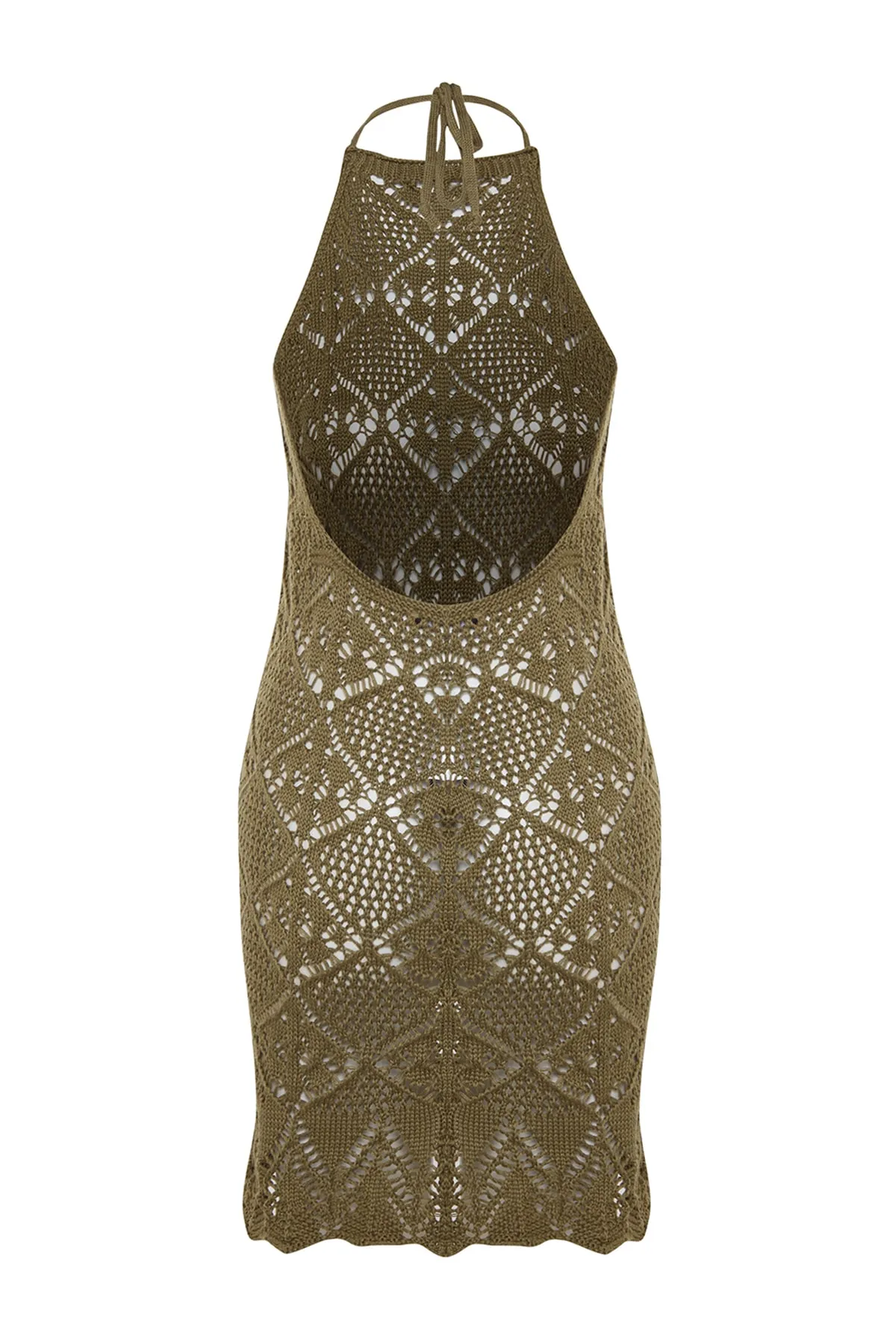 Trendyol Collection  Khakifarbenes, figurbetontes, gestricktes, rückenfreies Strandkleid im Strick-Look TBESS23EL00240