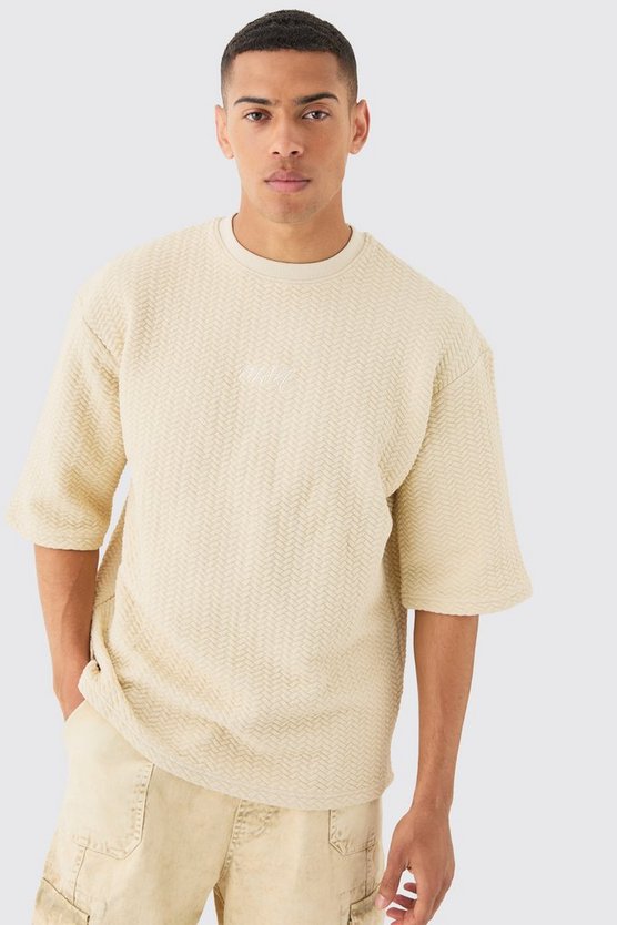 Gestepptes Oversize T-Shirt mit Fischgräten-Print und Man-Print