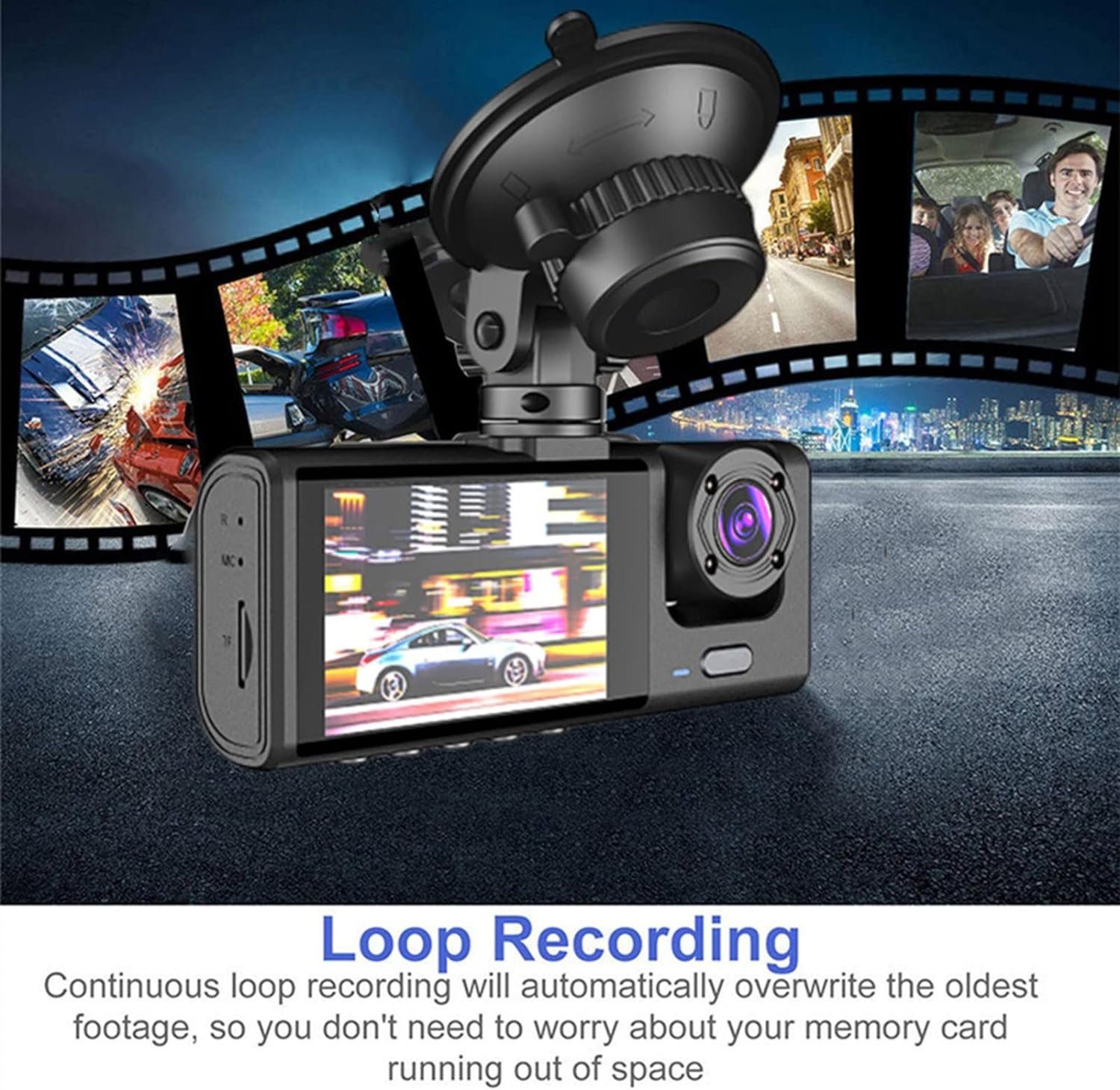 ASLENY Full HD 1080P Dashcam, 3-Objektiv-Auto-DVR-Dashcam Dashcam (170° Ultraweitwinkel, Full HD, Nachtsicht)