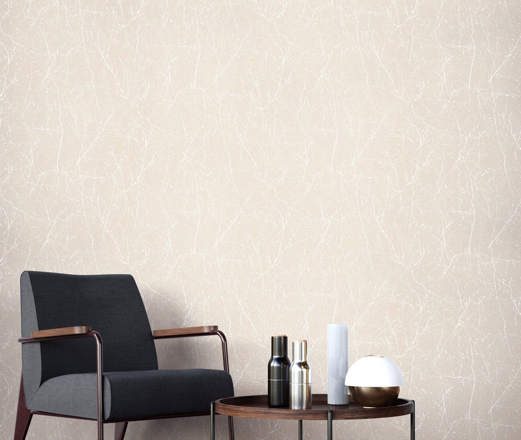Newroom Vliestapete, Beige Tapete Floral Blumen - Blumentapete Weiß Romantisch Modern Blätter Zweige für Wohnzimmer Schlafzimmer Flur