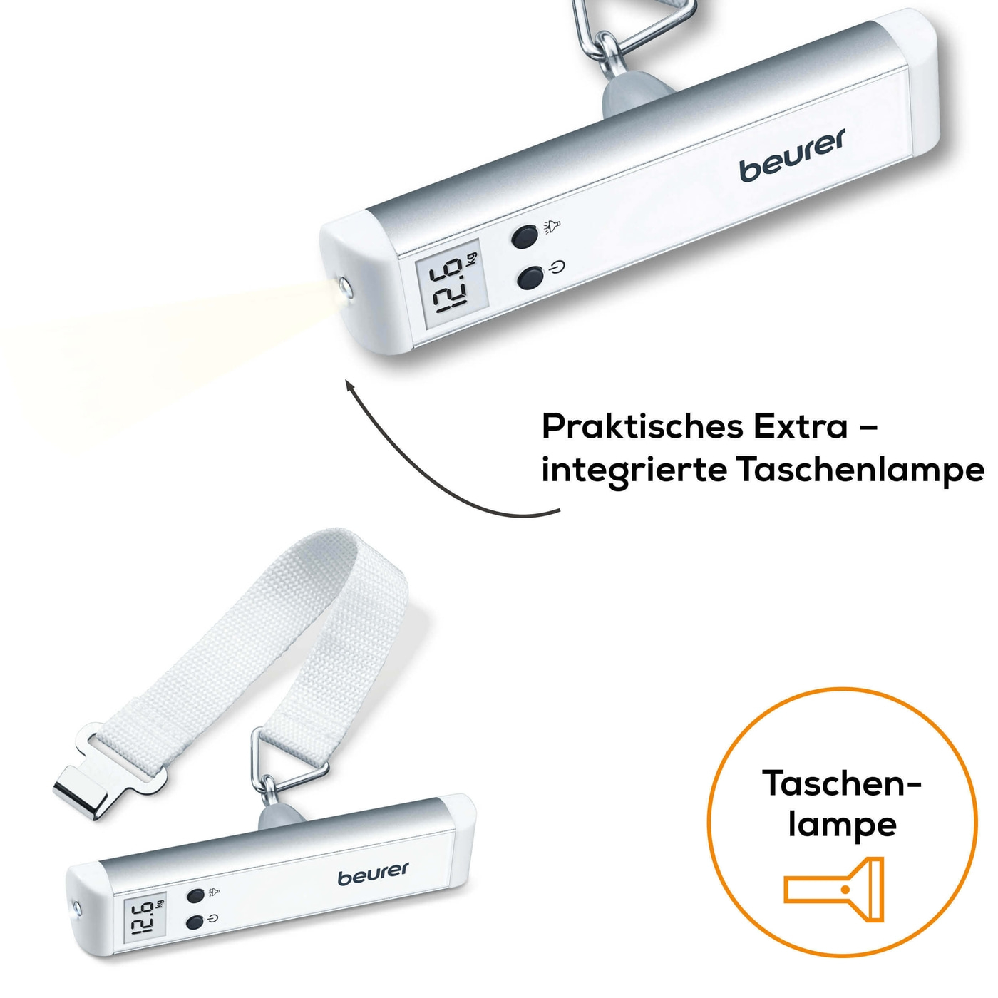 Beurer Kofferwaage LS 10-Kofferwaage mit Hold-Funktion & praktischer Taschenlampe - bis 50 kg