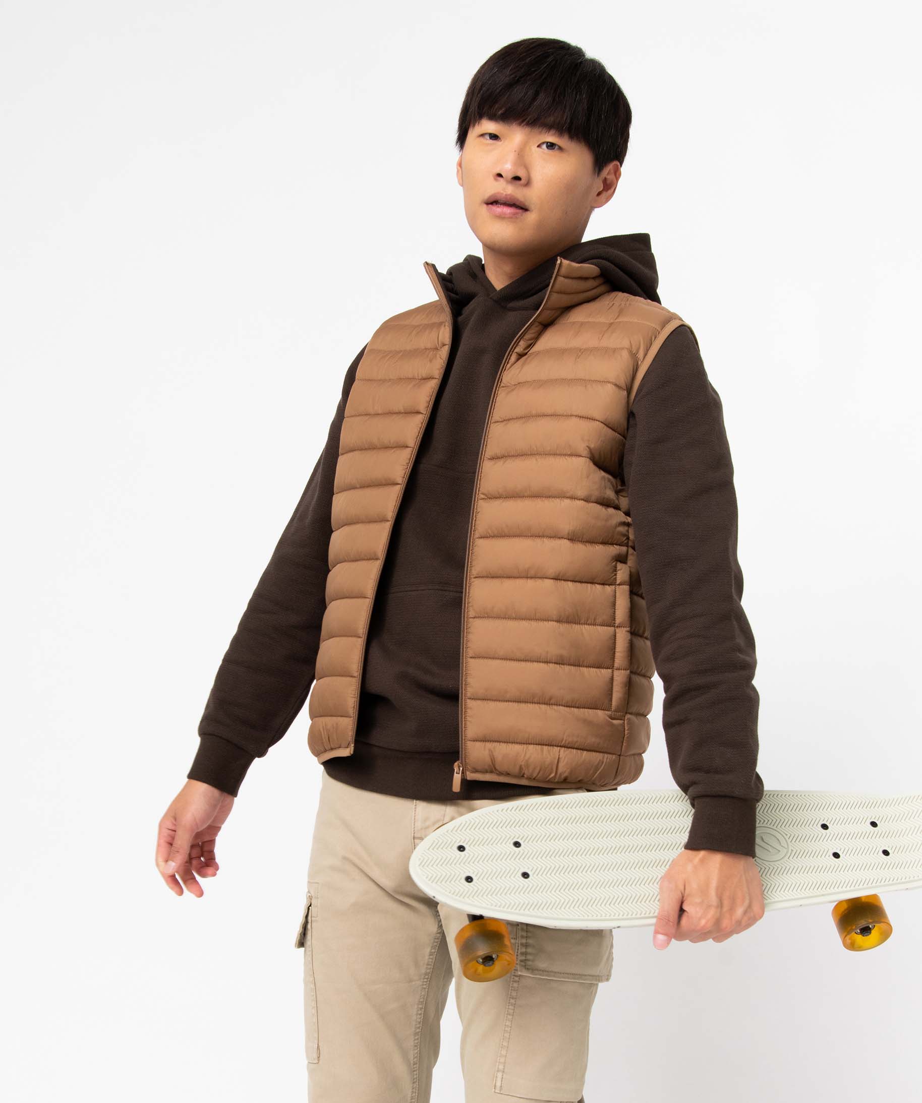 Sweat homme à capuche en coton piqué marron | GEMO