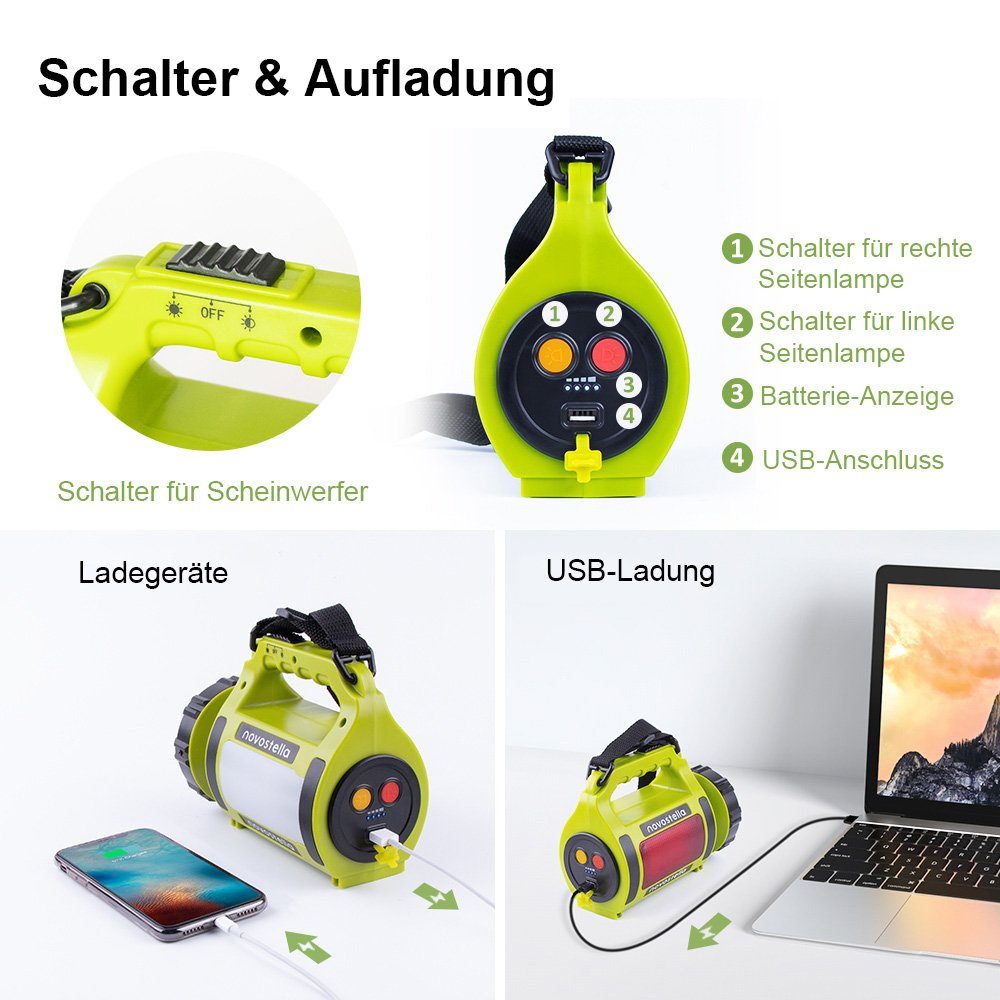 Novostella Taschenlampe, LED Campinglampe Handscheinwerfer wiederaufladbare Laterne Tragbar