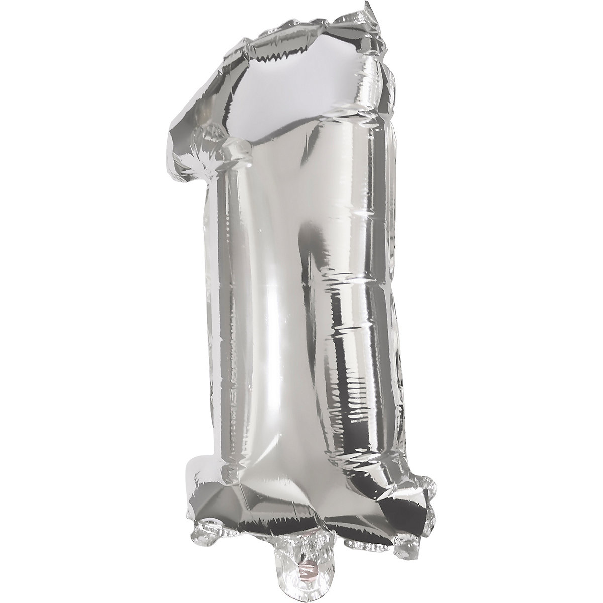 Folienballon Zahl 1 silber, 33 cm, inkl. Pustehalm