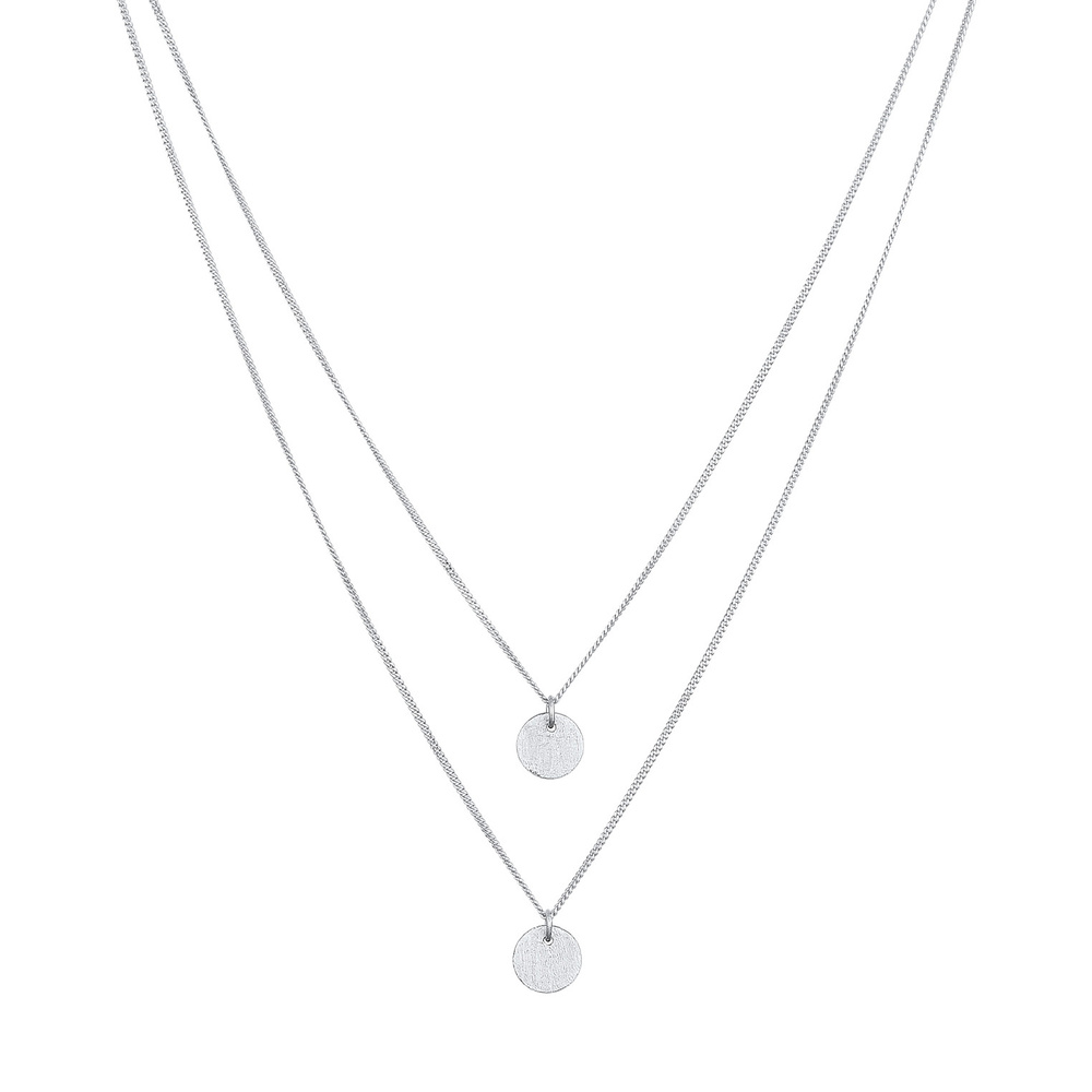 Elli Elli Collier Femmes Pendentif Plaque Ronde Layer Brossé en Argent massif 925 collier