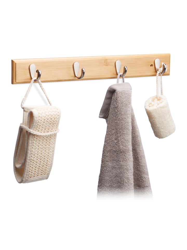 relaxdays Hakenleiste 4 Haken in Natur günstig kaufen onesize