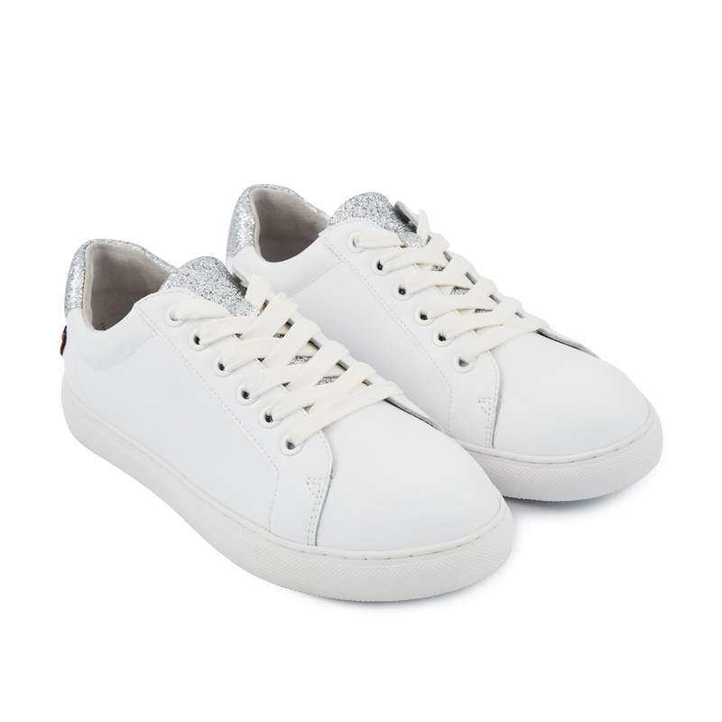 Baskets en cuir Simone blanc/glitter argent