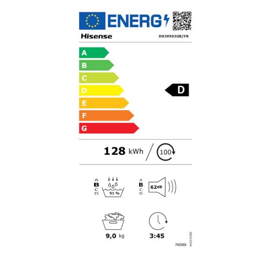 Uscător cu pompă de căldură HISENSE DH3V903UB/FR (9KG A)