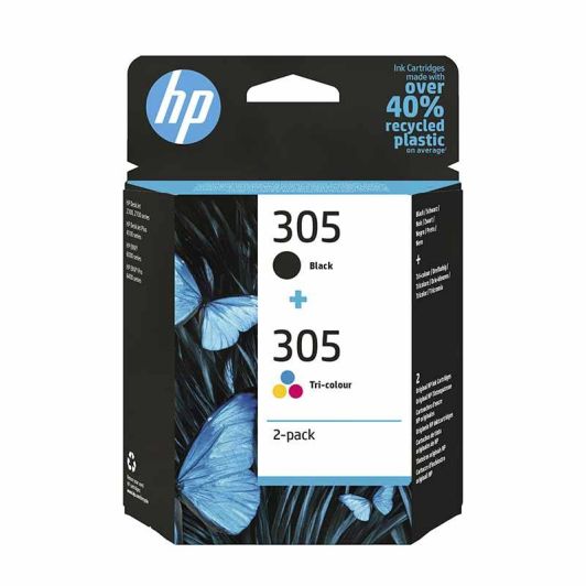Pack HP 305 avec trois cartouches d'encre couleur (cyan, magenta, jaune) et une cartouche d'encre noire (6ZD17AE)