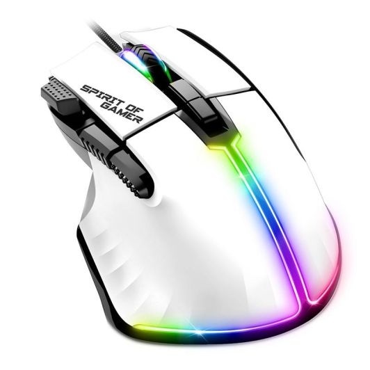 Mouse de gaming SPIRIT OF GAMER Alb – 12800 DPI / 8 Butoane Programabile / Rapid Fire