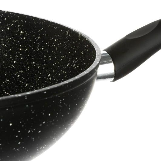 Wok 28 cm z kutego aluminium, efekt kamienia, wszystkie rodzaje płyt grzewczych, w tym indukcyjna