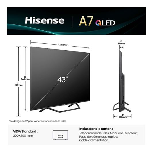 HISENSE 43A7Q – 43-Zoll-4K-UHD-QLED-SMART-Zentralfernseher