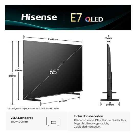 HISENSE 65E7Q - Televizor inteligent QLED UHD 4K de 65