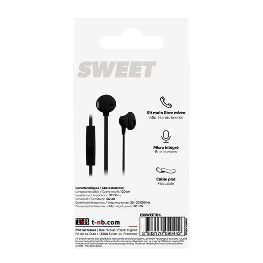Căști intraauriculare TNB SWEET cu microfon negru