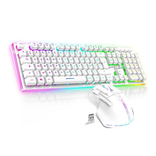 Spirit of Gamer Gaming-Paket – Kabellose AZERTY FR Tastatur mit RGB-Maus (4800 DPI), wiederaufladbar, Aluminium – Kompatibel mit PC/PS4/PS5/Xbox – Weiß