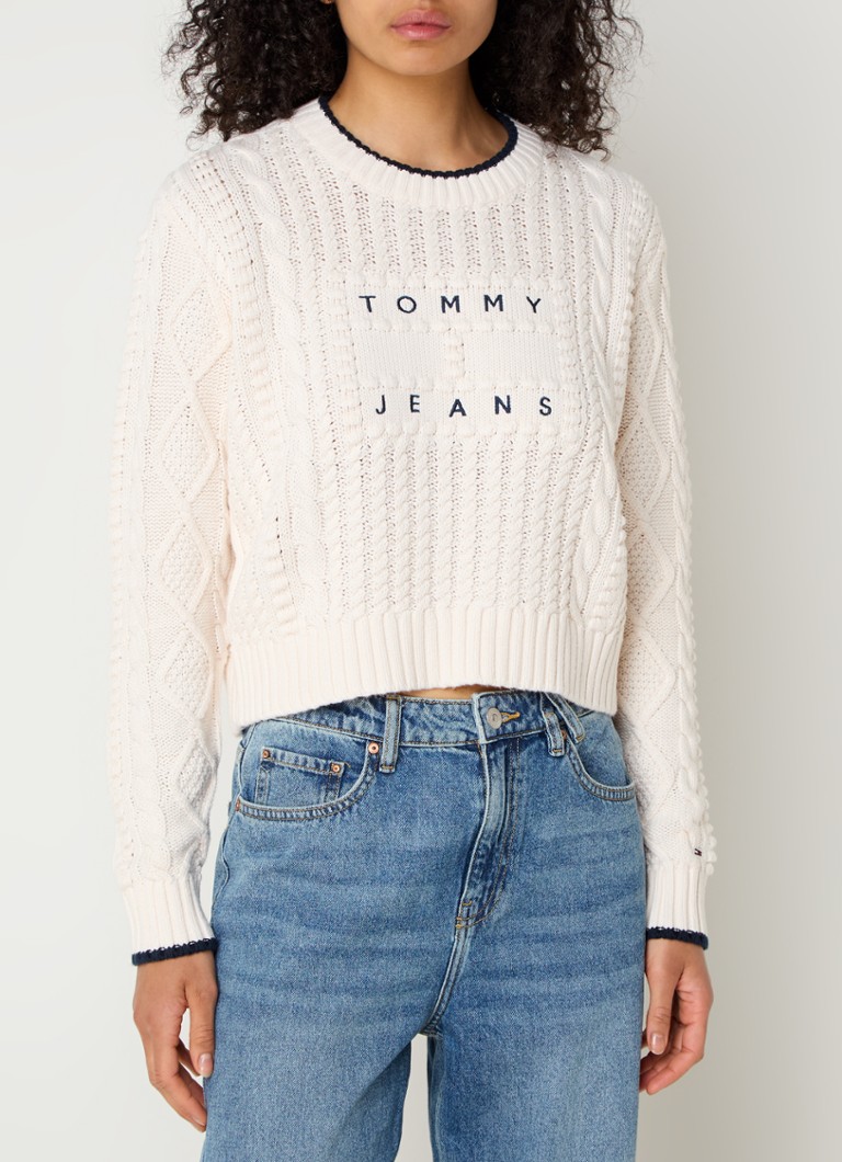 Pulover tricotat gros Tommy Hilfiger cu logo brodat