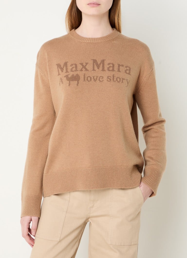 Jemne pletený sveter MaxMara Veronica zo zmesi kašmíru s vpletenou potlačou loga