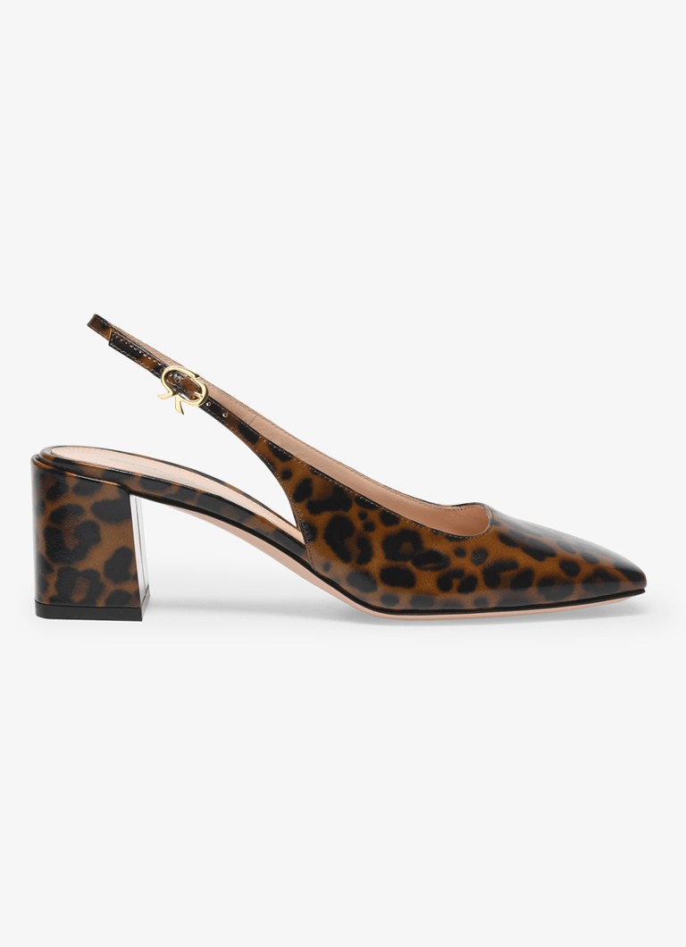 Gianvito Rossi Freeda Sling 55, geantă de umăr din piele lăcuită cu imprimeu leopard.
