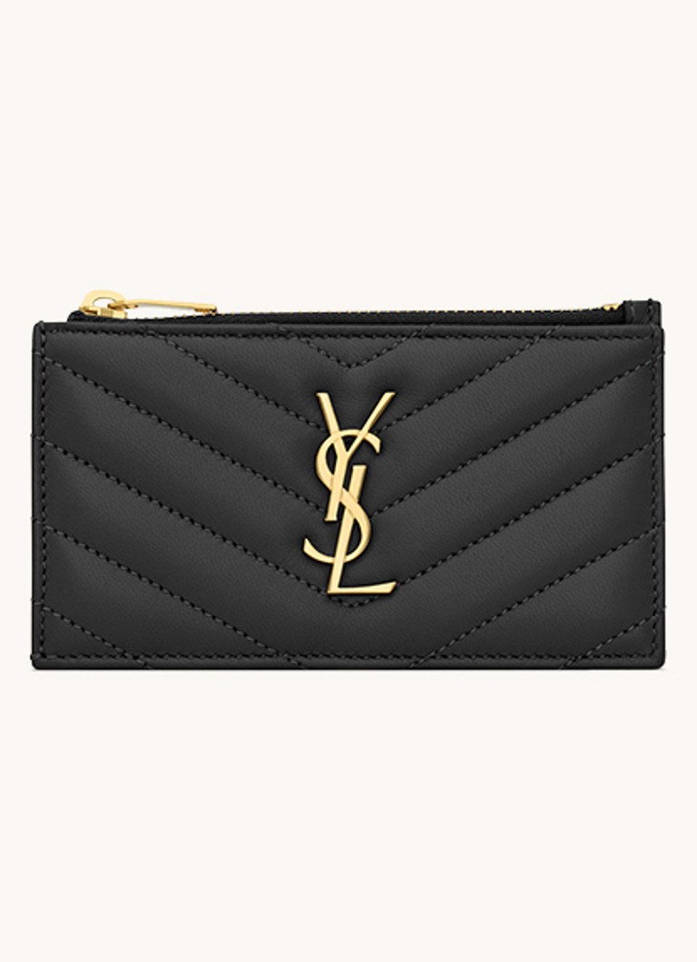Suport pentru carduri din piele de miel matlasată Saint Laurent Cassandre