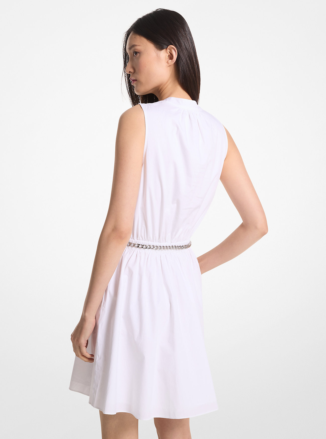Stretch Organic Cotton Poplin Mini Dress - WHITE