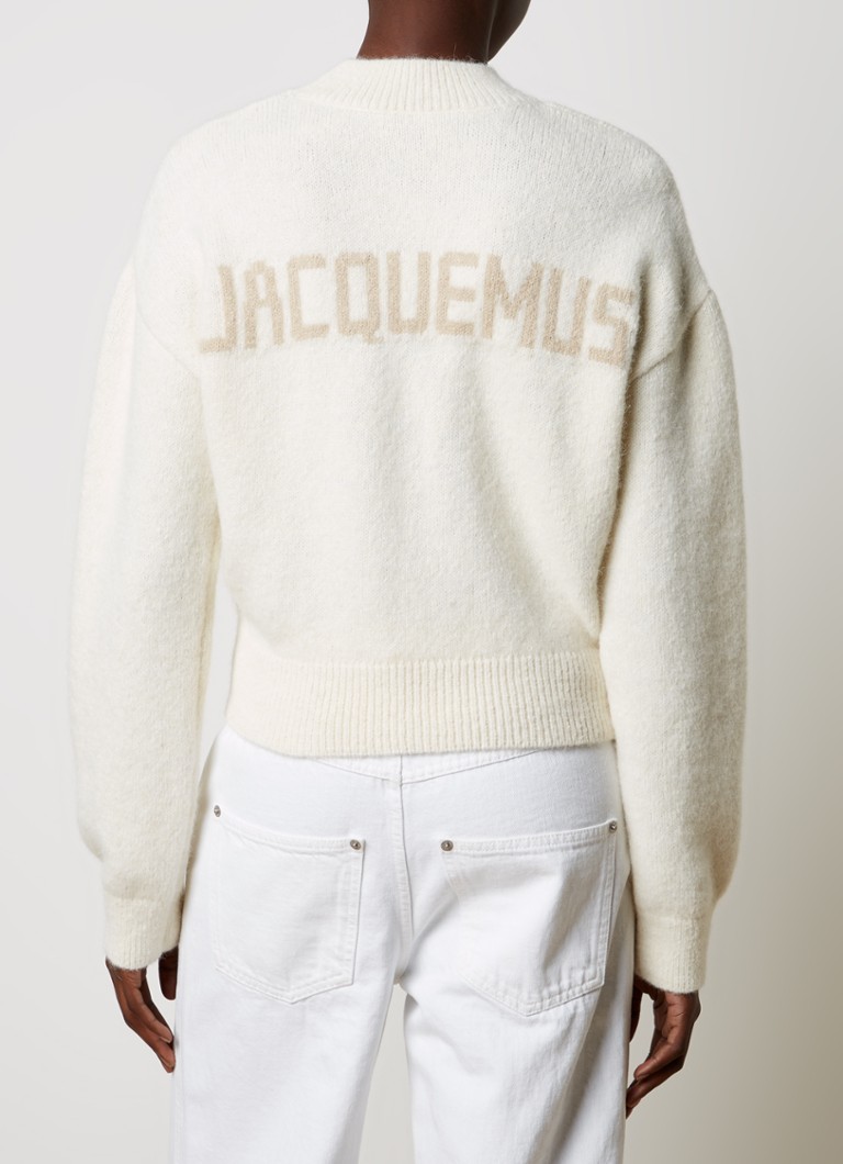 Jacquemus Ohueneulottu alpakkavillasekoitteinen neulepusero, jossa painatus takana