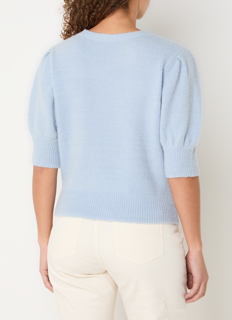 Expresso Fine knitted top in alpaca wool blend with puff sleeves