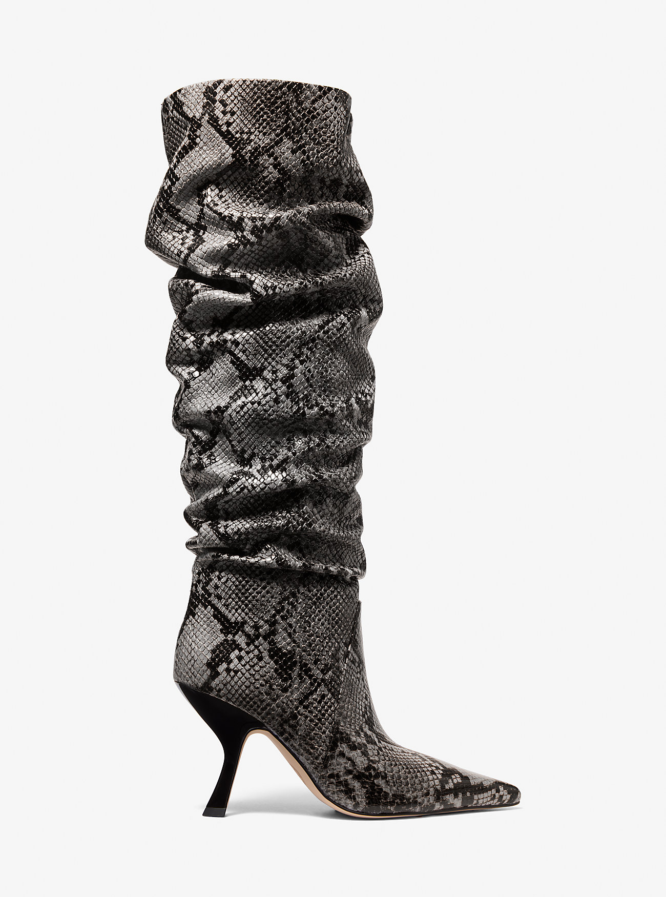 Luna Snake Embossed Leather Boots - QUARRY GRÅ