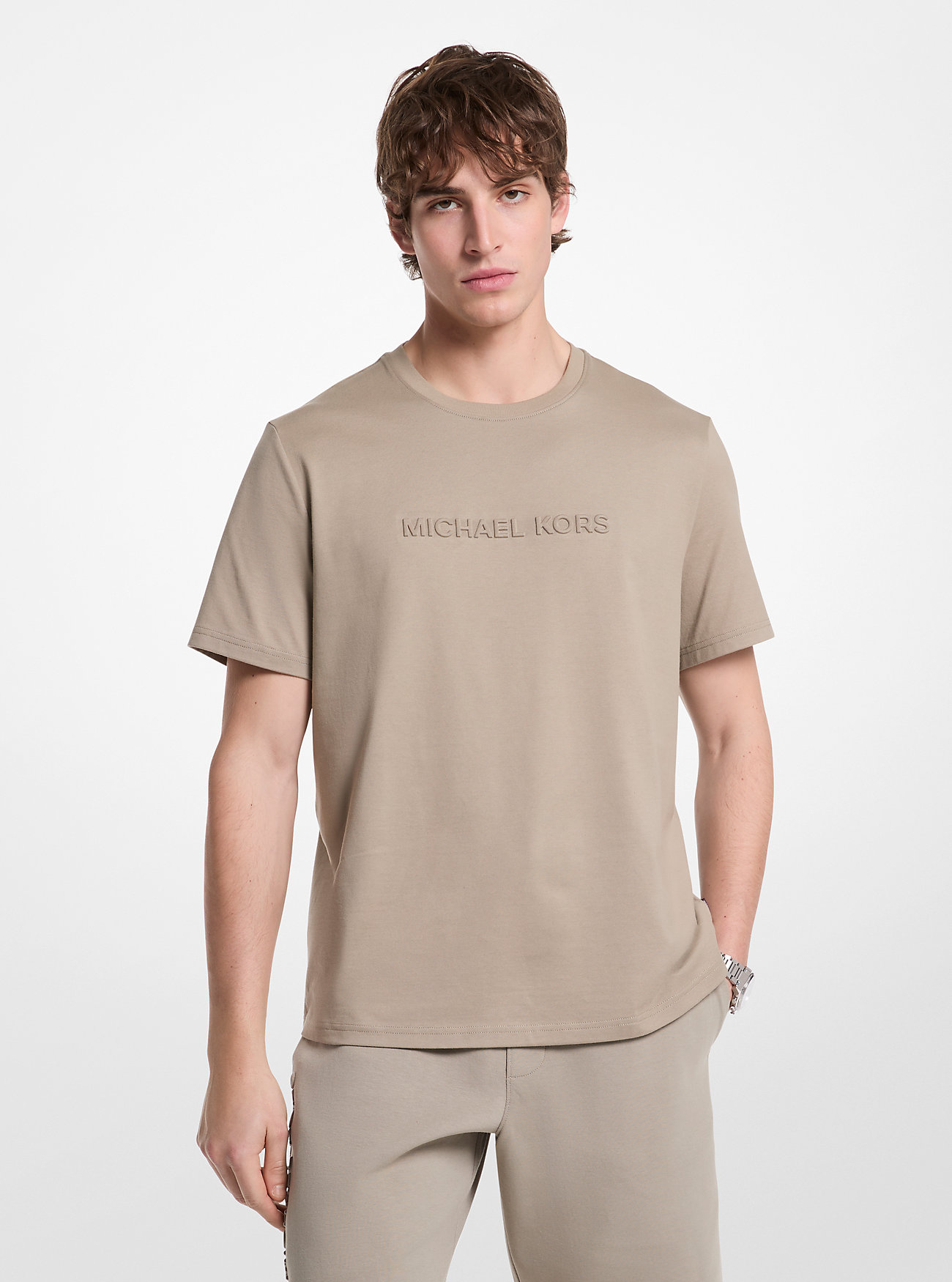 T-shirt in cotone con logo in rilievo - Verde salvia polveroso
