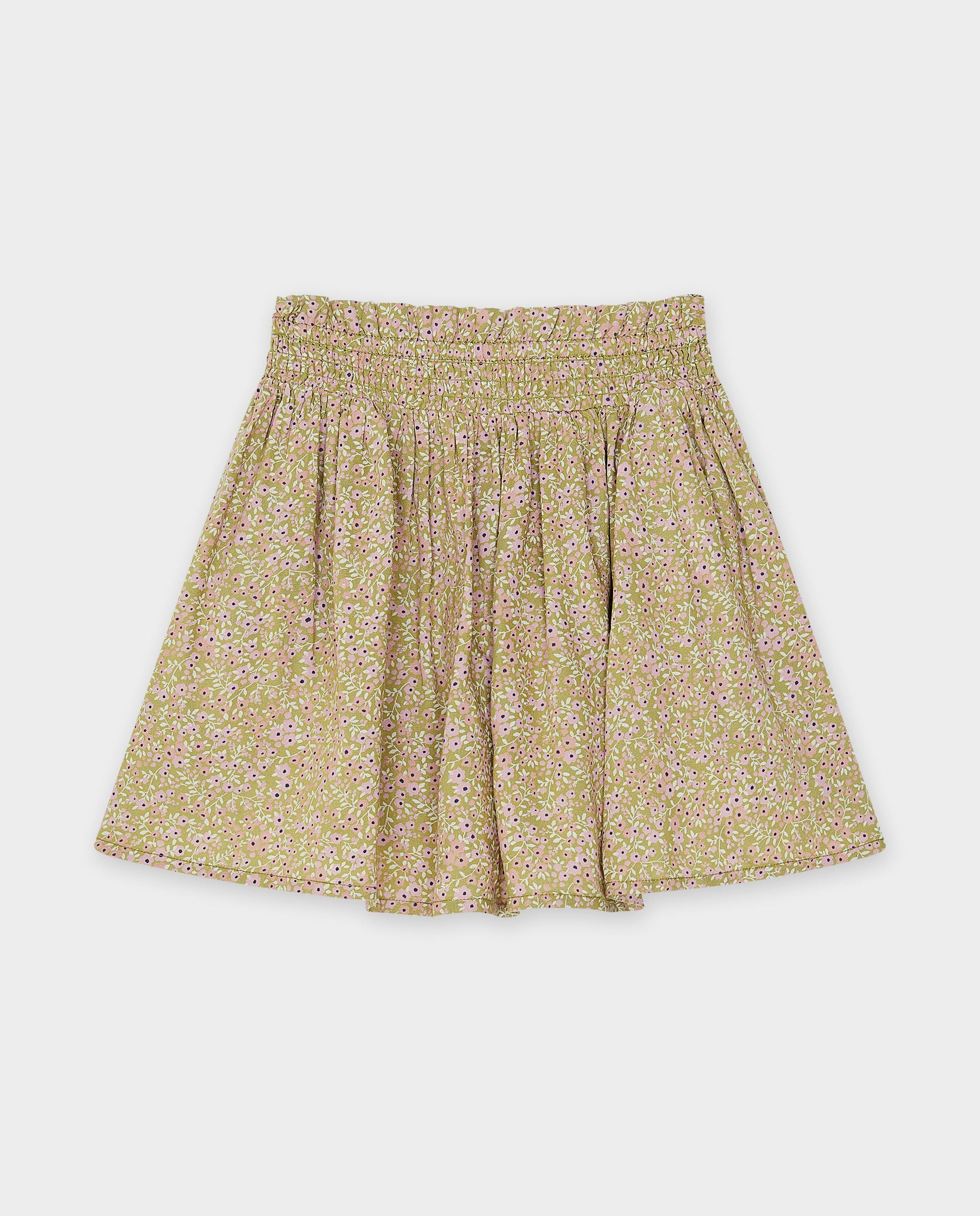 Fustă crem cu imprimeu floral verde deschis