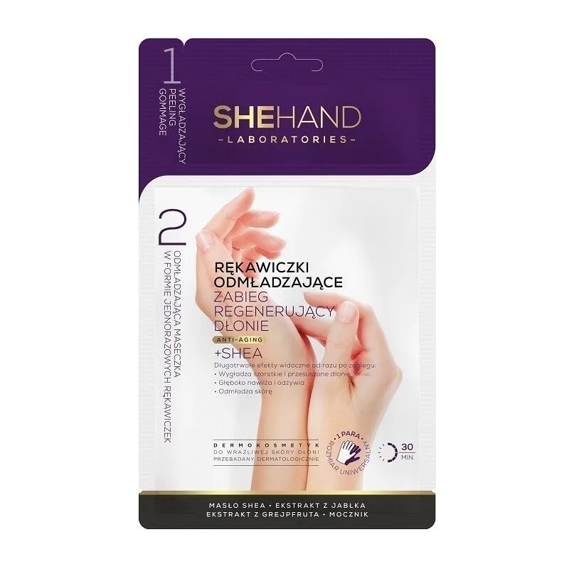 Shehand foryngende håndmaske i form af handsker med Gommage Peeling
