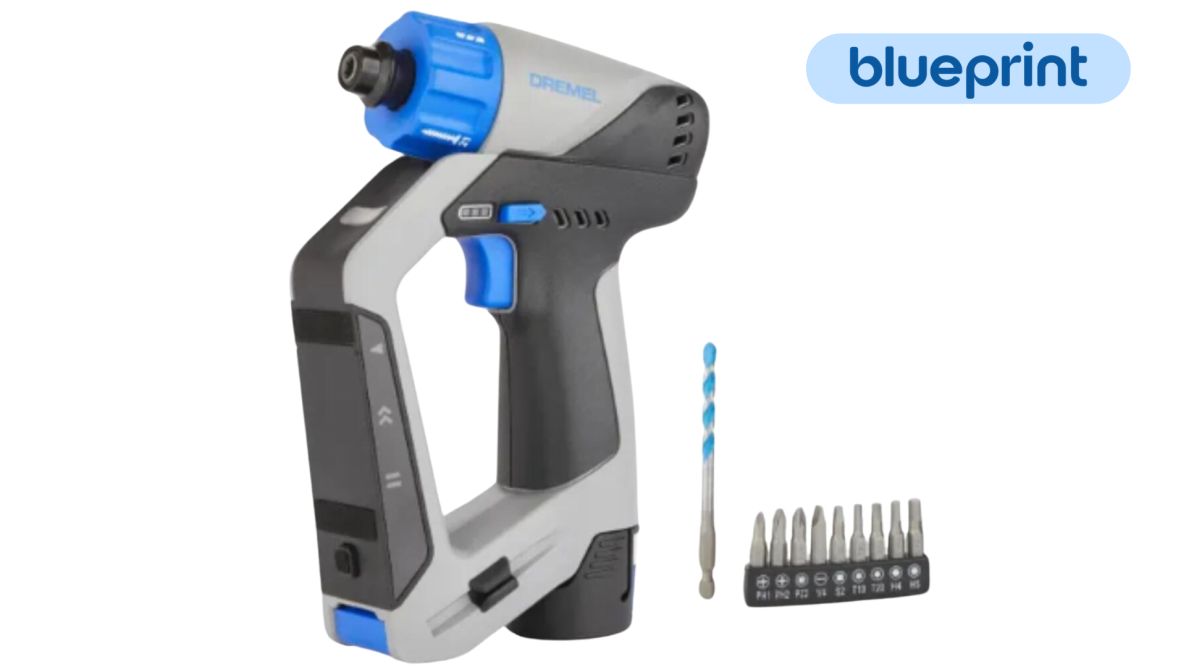 Conjunto de furadeira/parafusadeira Dremel F013DD12JA BluePrint DD12 12V 3 em 1 com 1 bateria de 2,0Ah e carregador rápido.