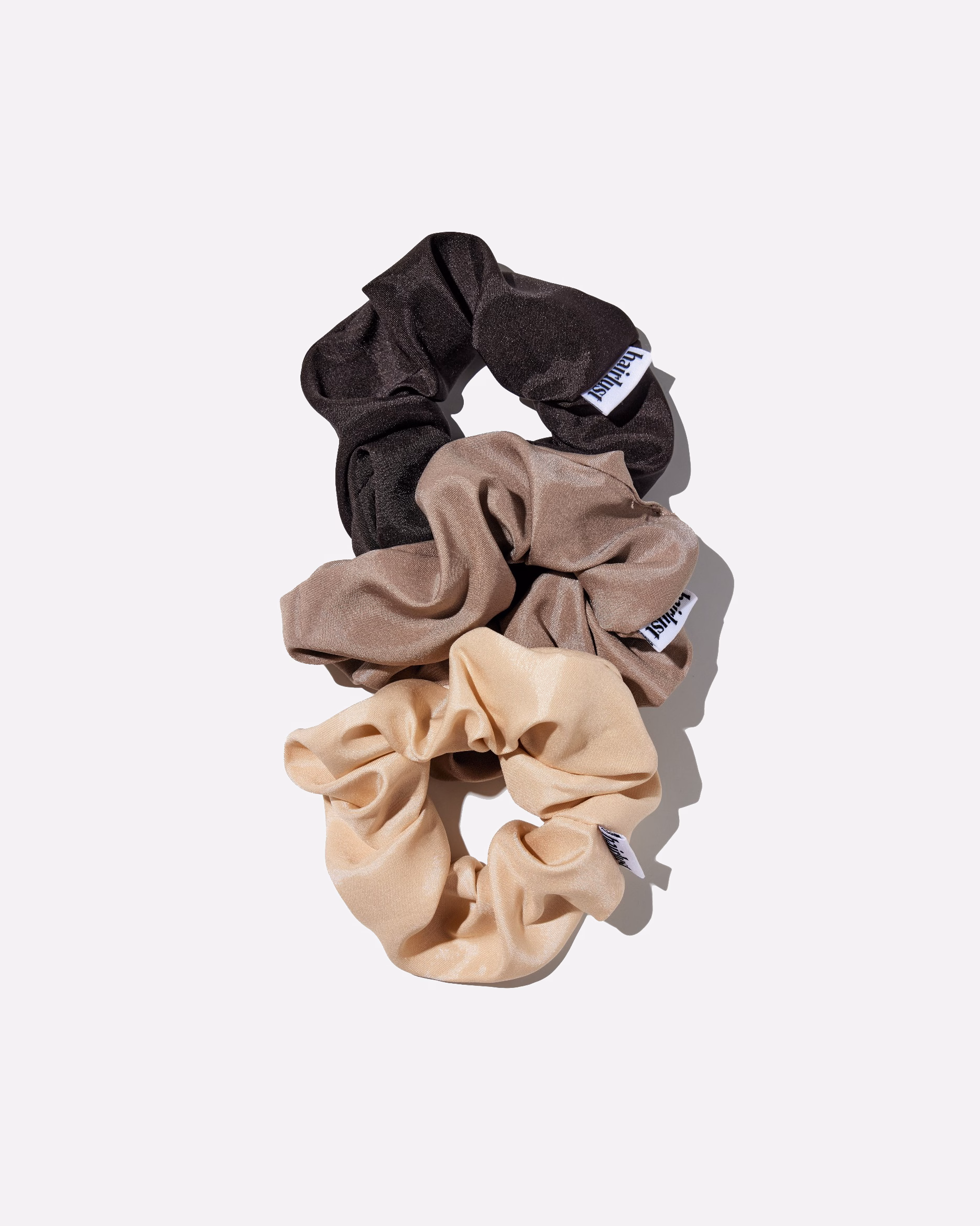 Hairlust Satin Silk Scrunchies, Medium, Café