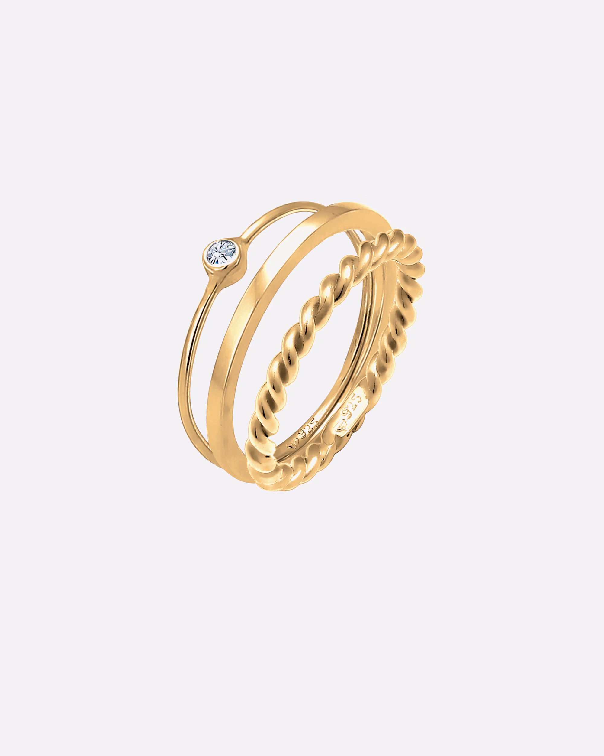 Zestaw damski Elli Solitaire Basic Twisted z kryształem w srebrze próby 925