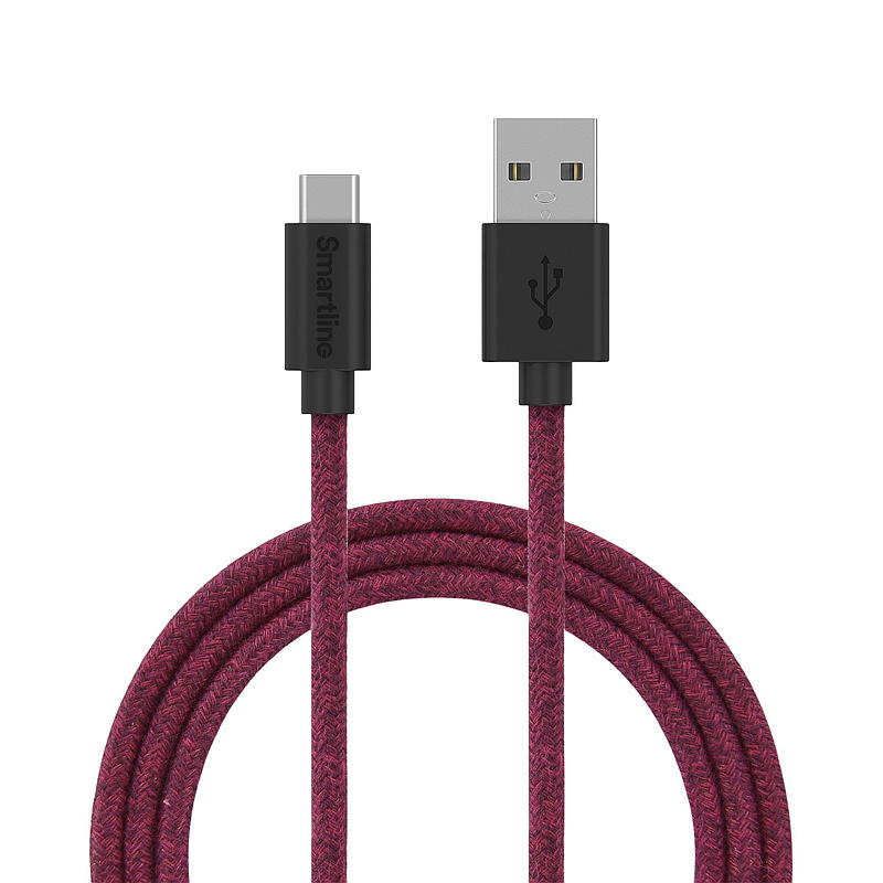 Smartline Ladekabel 2 m USB-C/USB-A 2.0 rød Fuzzy