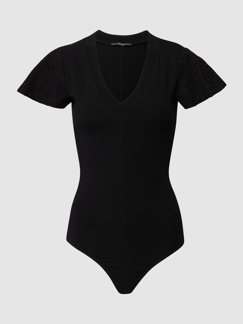 Body mit Lochstickerei in schwarz