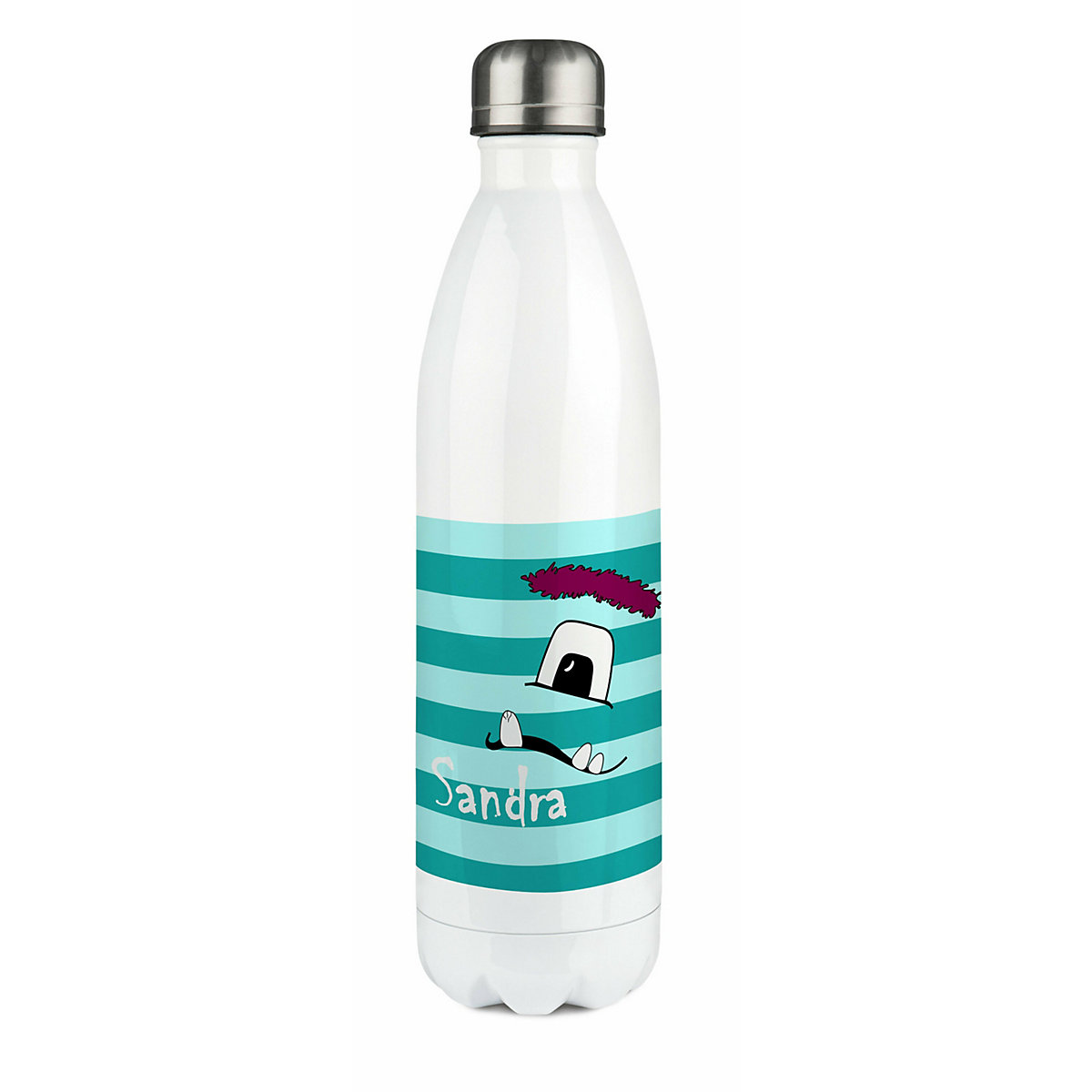 Edelstahl Kinder Thermoflasche / Trinkflasche bunt Monster Streifen Farbe türkis Spülmaschinenfest, Auslaufsicher, Bruchfest, Doppelwandig, Für Heißgetränke geeignet, Mit Deckel, Isoliert