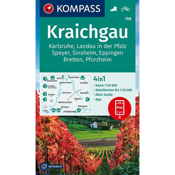 KOMPASS WANDERKARTE KRAICHGAU, KARLSRUHE, LANDAU I. D. PFALZ