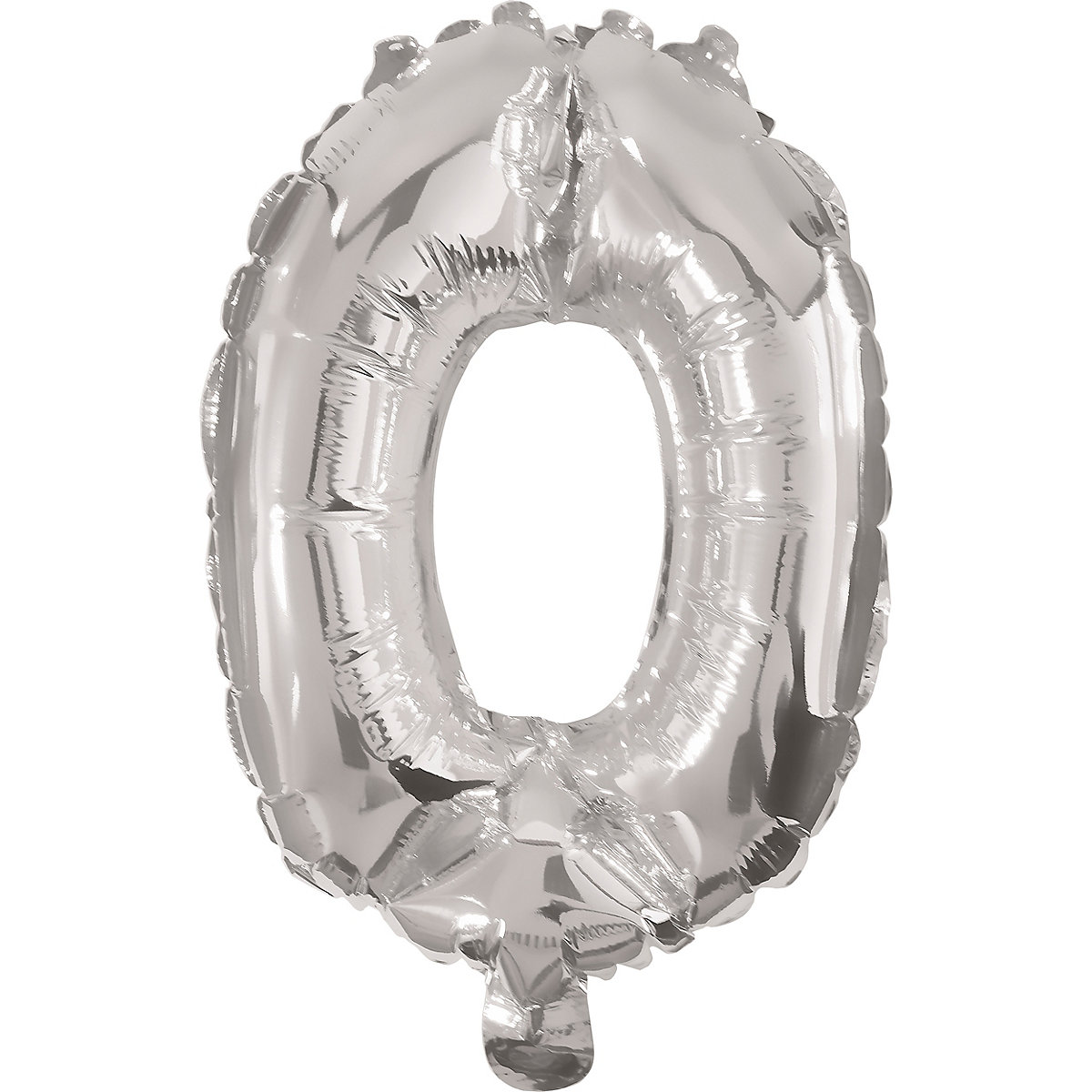 Folienballon Zahl 0 silber, 33 cm, inkl. Pustehalm