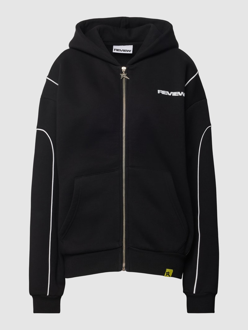 Sweatjacke mit Label-Print in schwarz