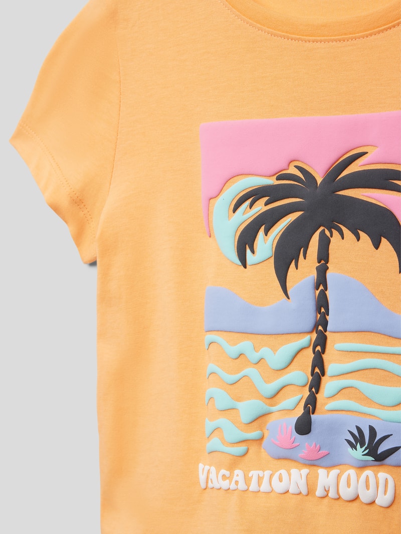 T-Shirt mit Motiv-Detail in orange