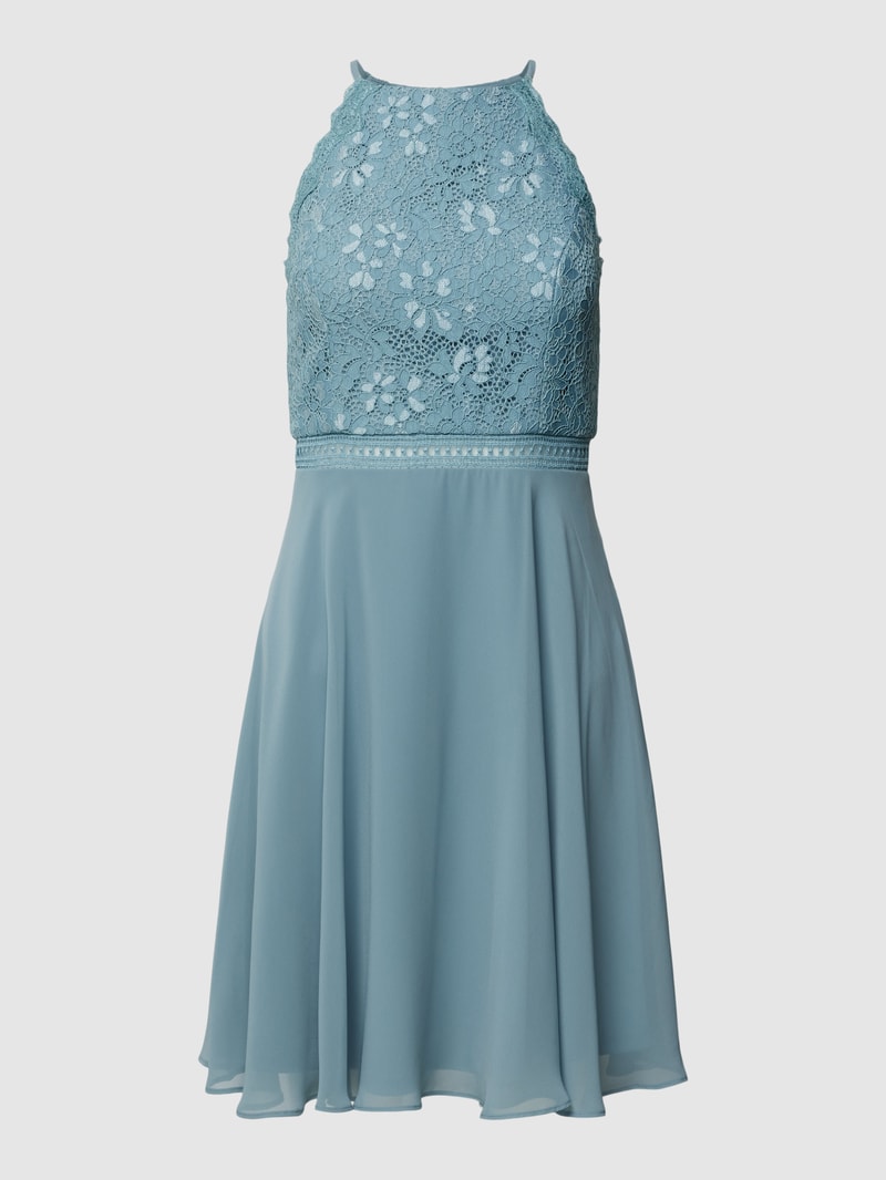 Cocktailkleid mit Spitzenbesatz in ozean blau