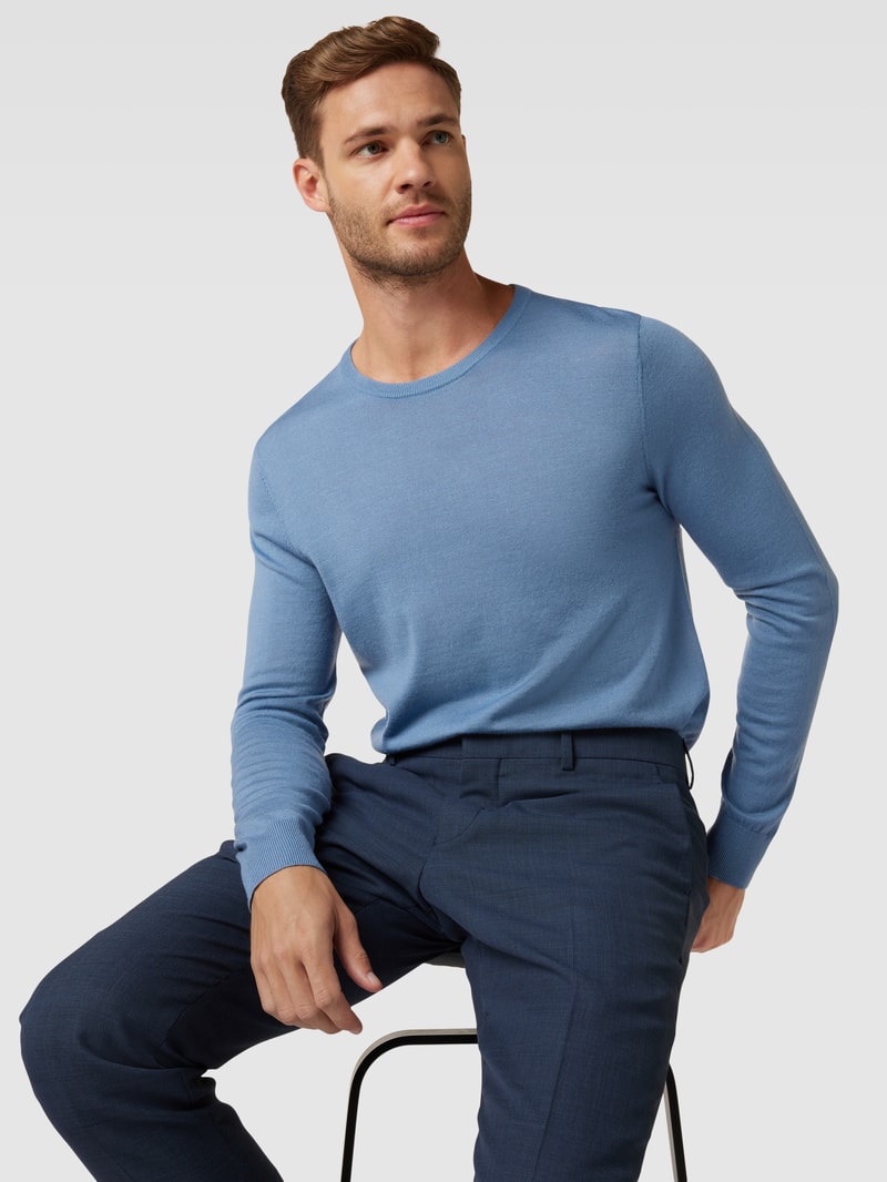 Longsleeve aus Wolle mit Rundhalsausschnitt in rauchblau