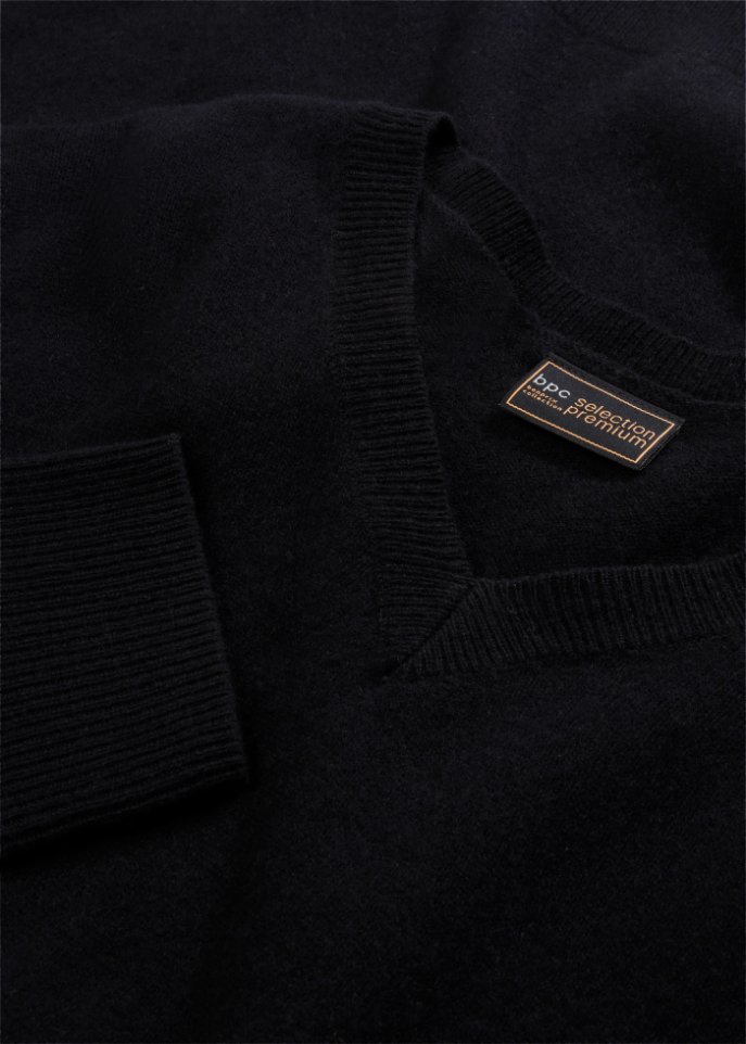 Premium Woll-Pullover mit Good Cashmere Standard®-Anteil, V-Ausschnitt