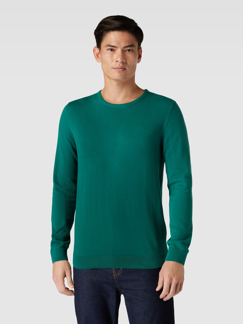 Strickpullover mit Label-Stitching Modell 'BASIC' in bottle